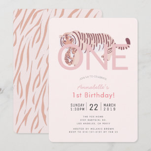 Chica Rosa de un tigre salvaje Invitación a cumpli