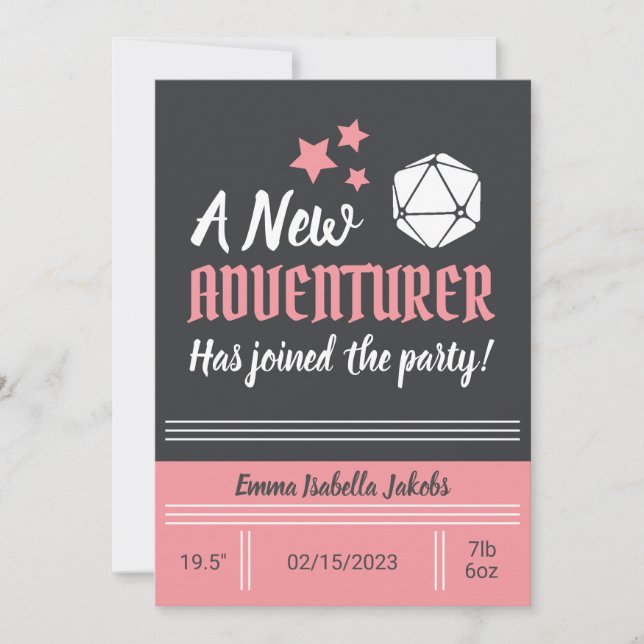 Chica rosa del anuncio de nacimiento de bebé de D& (Anverso)