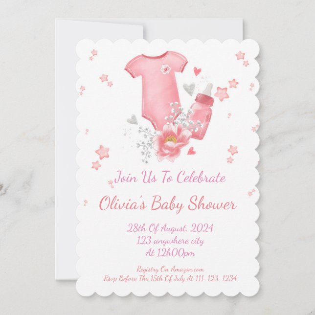 Chica rosa ducha de bebé Invitación (Anverso)