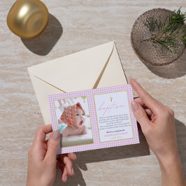 Chica Rosa Gingham Baptismo Nota De Sentido Gratit