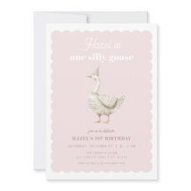 Chica Rosa One Silly Goose Invitación de cumpleaño