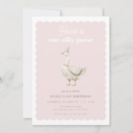 Chica Rosa One Silly Goose Invitación de cumpleaño