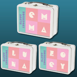chica rosa personalizable nombre feliz Lunchbox