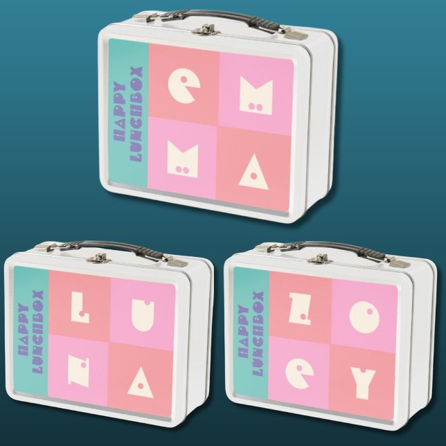 chica rosa personalizable nombre feliz Lunchbox (Subido por el creador)