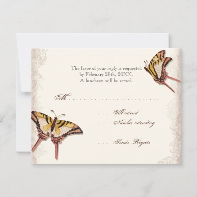 Chica Rosa victoriano anticuado Baby Shower RSVP (Anverso)