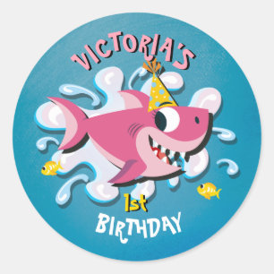 Chica rosada pegatinas de bebés tiburones