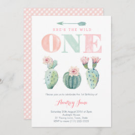 Chica rosado de Cacti invitaciones de cumpleaños 1
