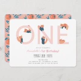 Chica rosado de Panda Rojo Invitación de cumpleaño