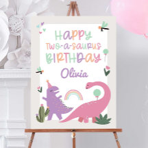 Chica rosado Dinosaurio Segundo Rótulo de espuma F