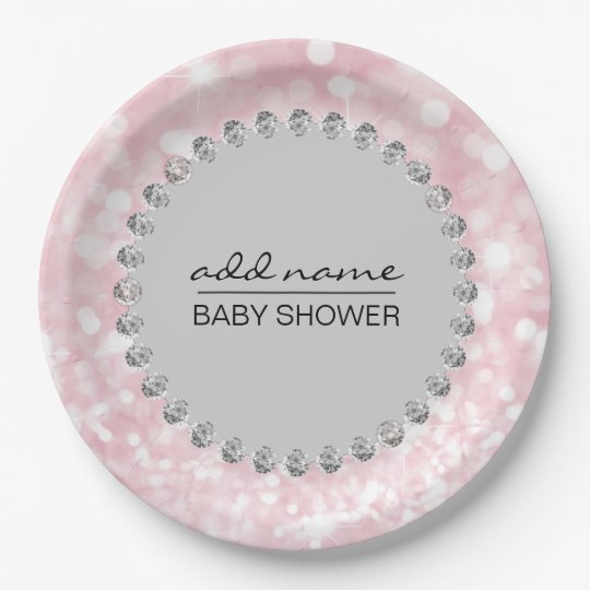 Chica rosado/gris personalizado de la fiesta de plato de papel