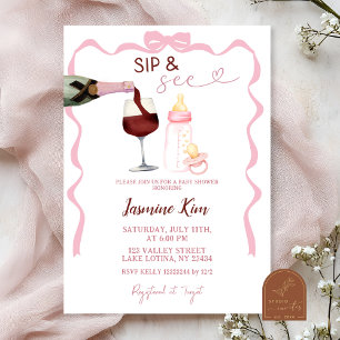 Chica rosado Sip y ver Invitación a Baby Shower