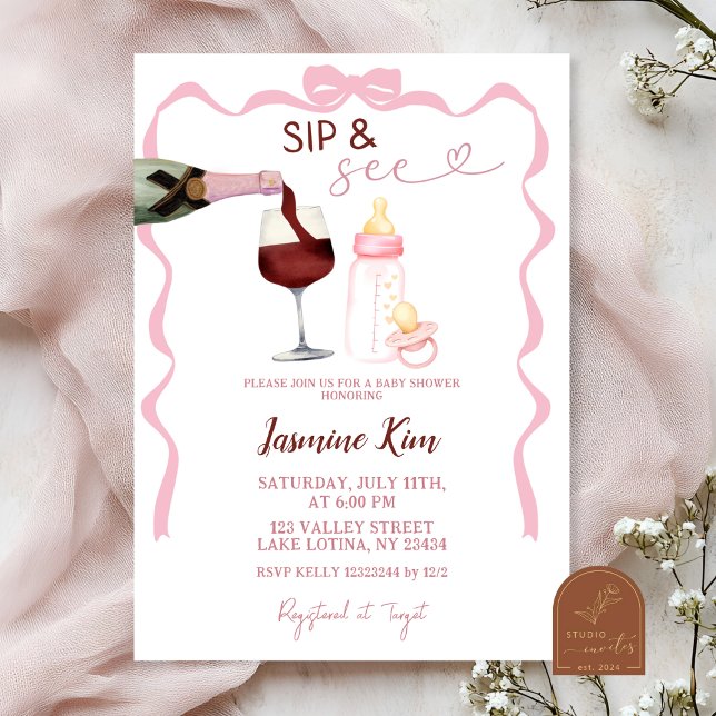 Chica rosado Sip y ver Invitación a Baby Shower (Subido por el creador)