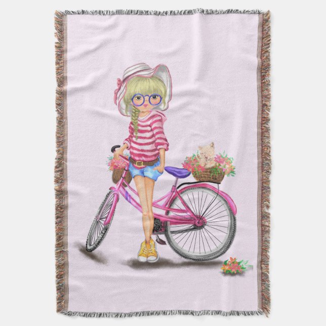 Chica rubio con manta de arrastre de bicicleta ros (Frente vertical)