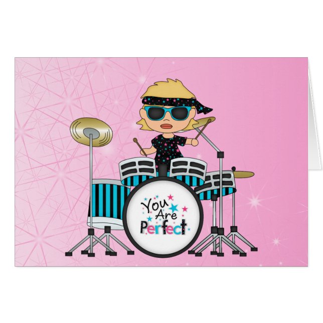 Chica rubio del batería con las estrellas en rosa (Anverso (Horizontal))