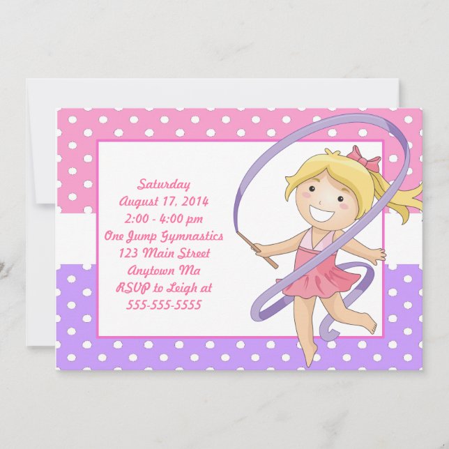Chica rubio Gimnasia Invitaciones de cumpleaños (Anverso)
