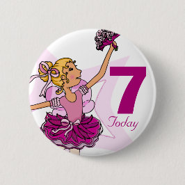 Chica rubio rosa Ballerina botón de cumpleaños 7