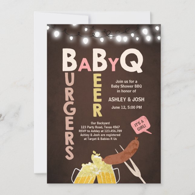 Chica Rústico Baby Shower BBQ por invitación del b (Anverso)