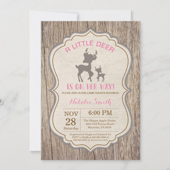 Chica rústico de la invitación de Baby Shower de (Anverso)