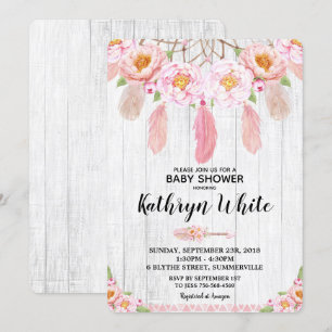 Chica rústico floral de la invitación de Boho Baby