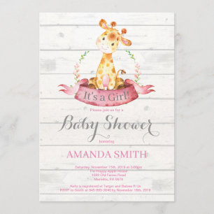 Chica Rústico Giraffe Baby Shower Invitación Rosa