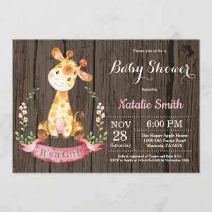 Chica Rústico Giraffe Invitación en Baby Shower