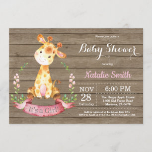 Chica Rústico Giraffe Invitación en Baby Shower