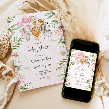 Chica Safari animales ducha de bebé Invitación