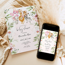 Chica Safari animales ducha de bebé Invitación