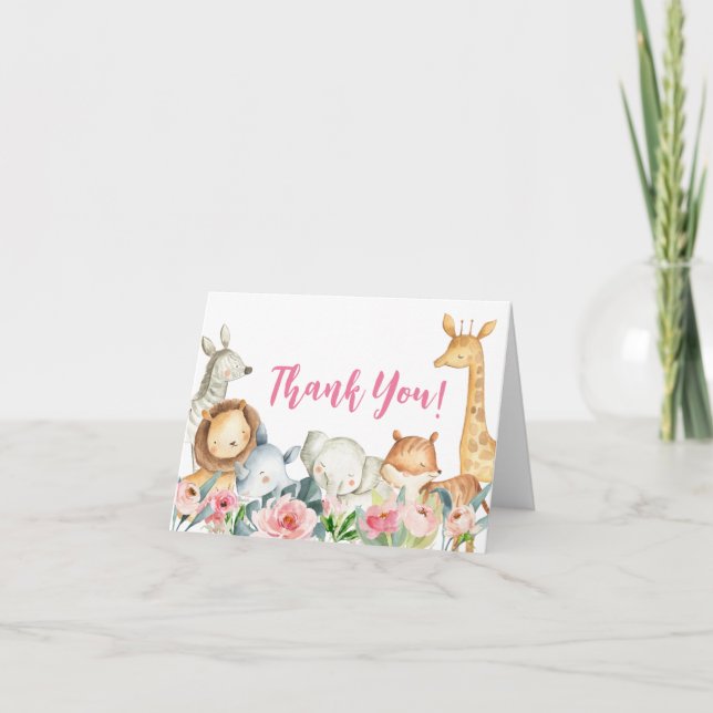 Chica Safari Jungle Baby Shower Tarjeta de agradec (Anverso)