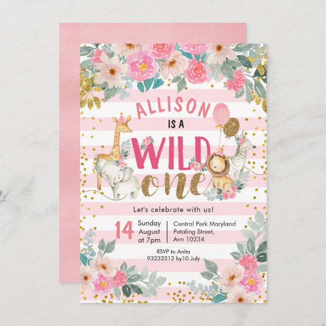 Chica safari salvaje invitación de un cumpleaños (Anverso / Reverso)