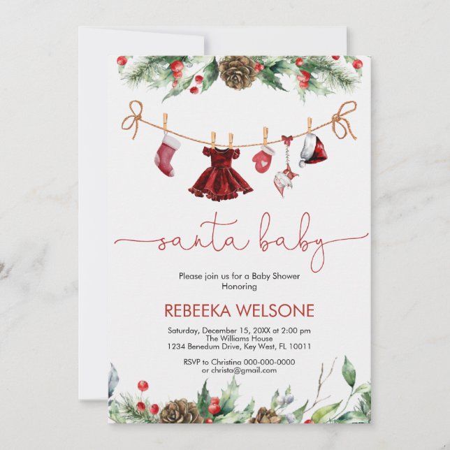 Chica santa bebé navidades invitación a ducharse (Anverso)