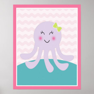 Chica Sea Sweeties Cartel de Arte de Pulpo Rosa de