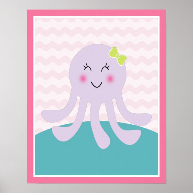 Chica Sealife  Octopus rosa Poster de arte (Frente)