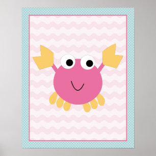 Chica Sealife  Poster de arte de cangrejo rosa