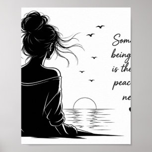 Chica serena y tipografía de puesta de sol póster