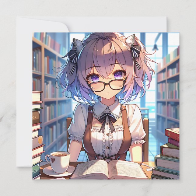 Chica Smart Anime en libros de lectura de bibliote (Anverso)
