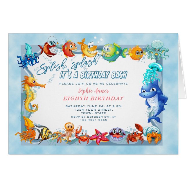 Chica Splish Splash Único Octavo Piscina Cumpleaño (Anverso (Horizontal))