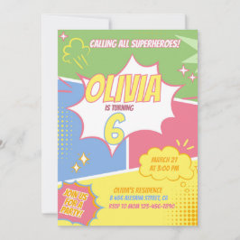 Chica Superheroína Invitación al cumpleaños Pastel