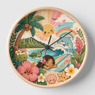 Chica surfista kawaii de Hawái reloj tropical lind
