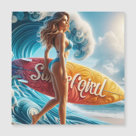 Chica surfista segura caminando por las olas de la