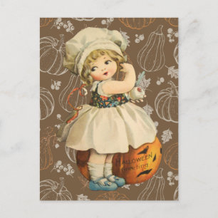 Chica tallando manzana Tarjeta postal de Halloween