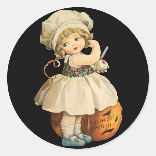 Chica tallando Pegatinas de Halloween de Apple (Anverso)