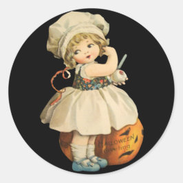 Chica tallando Pegatinas de Halloween de Apple