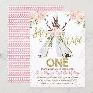 Chica Teepee Wild One First Birday Invitación