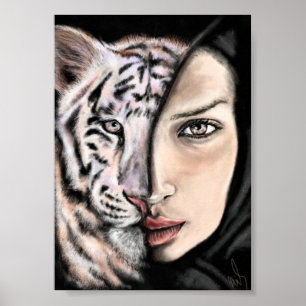 Chica Tigre Blanco - Póster de Emoción - Arte de P