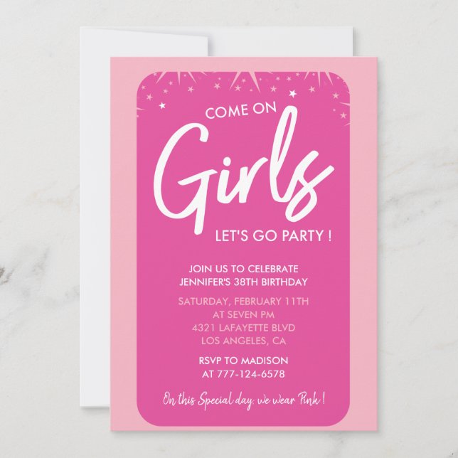 Chica Trendy Girly, rosada de 38 años invitaciones (Anverso)