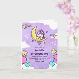 Chica Unicornio Dos Invitación de Cumpleaños Púrpu