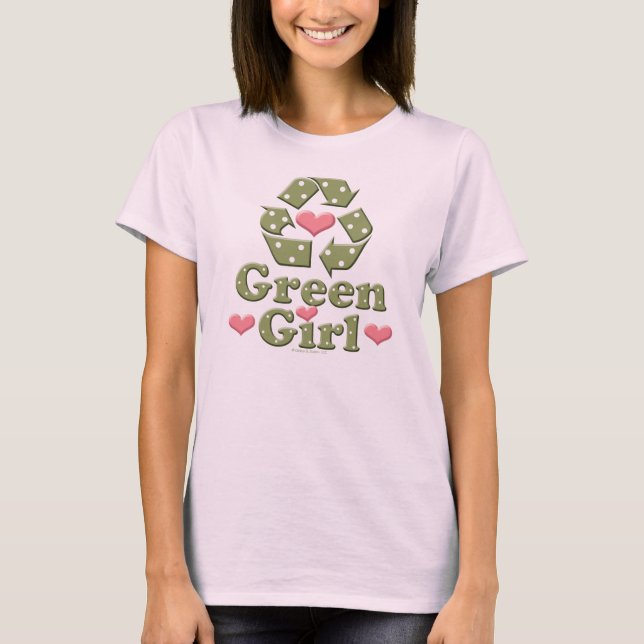 Chica verde reciclando camiseta orgánica (Anverso)