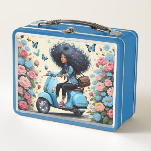 Chica Viajando En Moto Con Rosas Y Mariposas