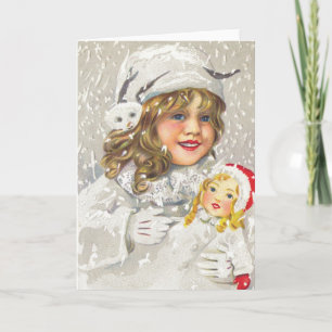 Chica victoriana de Navidad vintage con muñeca en